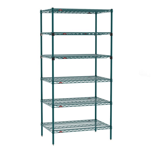 Metro Super Erecta EZ-ADD 24" x 36" Metroseal Green Epoxy 6-Shelf Stationary Shelving Unit with 74" Posts