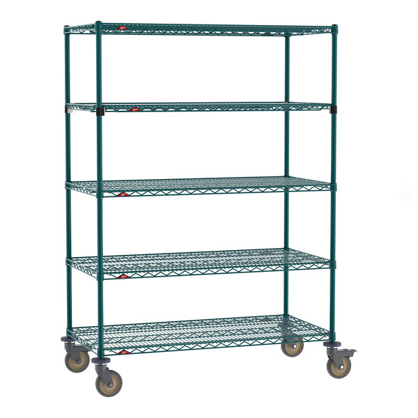Metro Super Erecta EZ-ADD 24" x 48" Metroseal Green Epoxy 5-Shelf Mobile Shelving Unit with 63" Posts