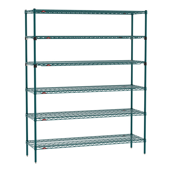 Metro Super Erecta EZ-ADD 18" x 60" Metroseal Green Epoxy 6-Shelf Stationary Shelving Unit with 74" Posts