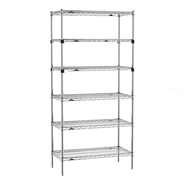 Metro Super Erecta EZ-ADD 18" x 36" Chrome 6-Shelf Stationary Shelving Unit with 74" Posts