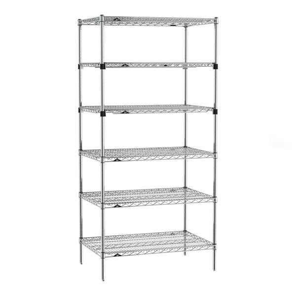 Metro Super Erecta EZ-ADD 24" x 36" Chrome 6-Shelf Stationary Shelving Unit with 74" Posts