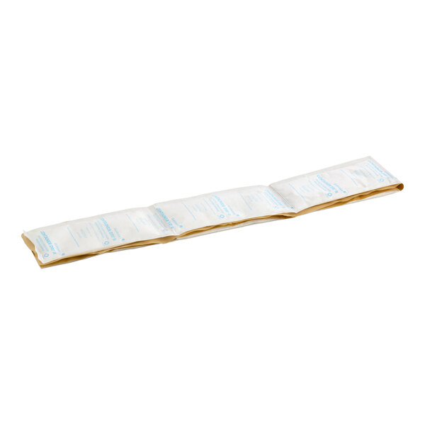 A long adhesive strip containing multiple packets of calcium chloride cargo desiccant.