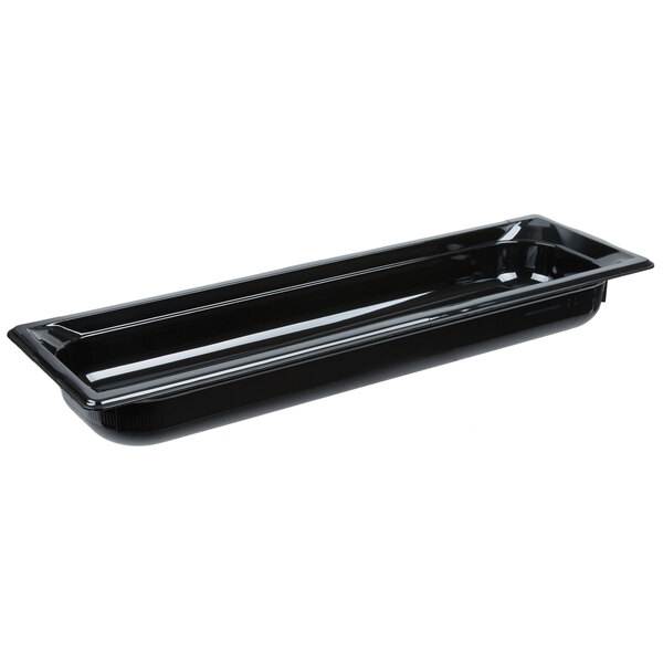 A black Vollrath Super Pan plastic food pan on a counter.