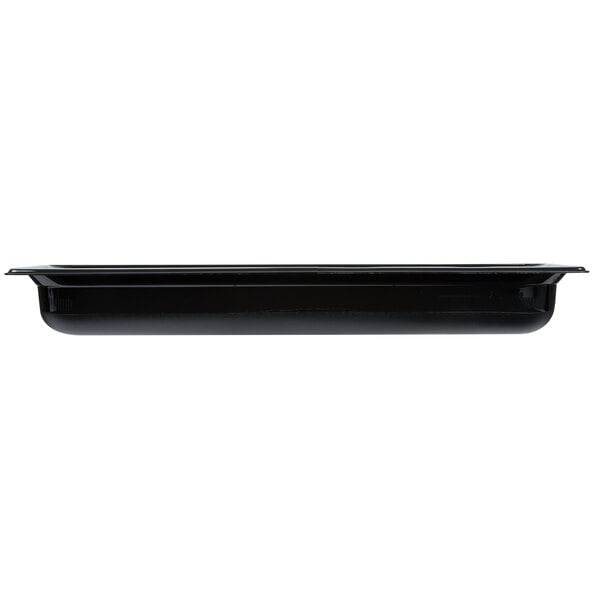A black Vollrath high heat plastic food pan with a white background.
