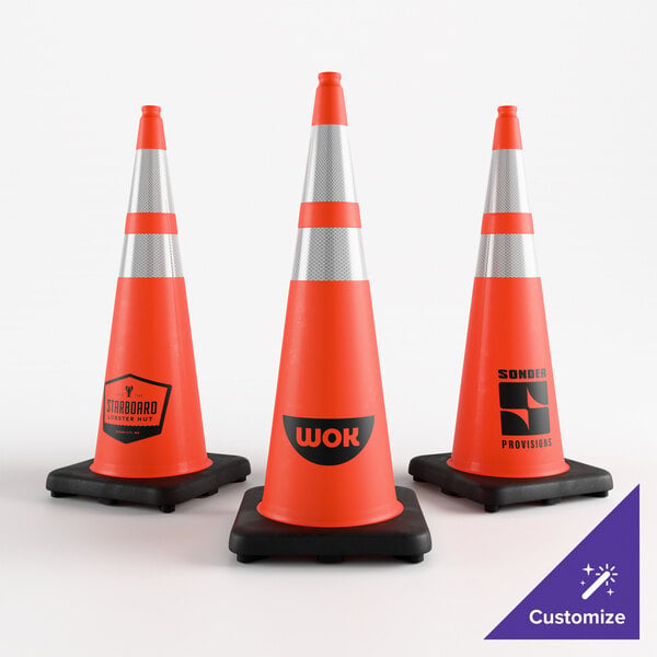 Xpose Safety 36" Customizable Orange Heavy-Duty PVC Traffic Cone with 15 lb. Black Anti-Slip Base and Double Reflective Collars OTC36-64-15L-1-X