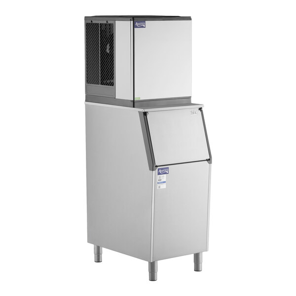 An air-cooled modular full cube ice machine with a large storage bin.