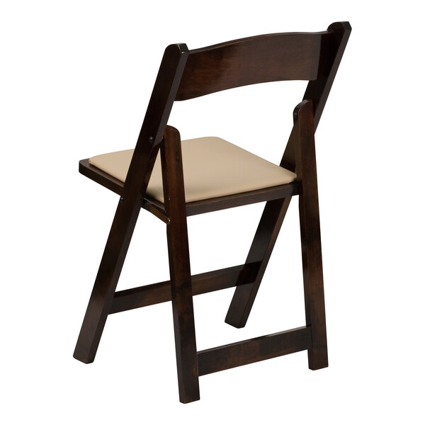 Flash Furniture Hercules Fruitwood Wood Folding Chair with Beige Vinyl Seat - 2/Case