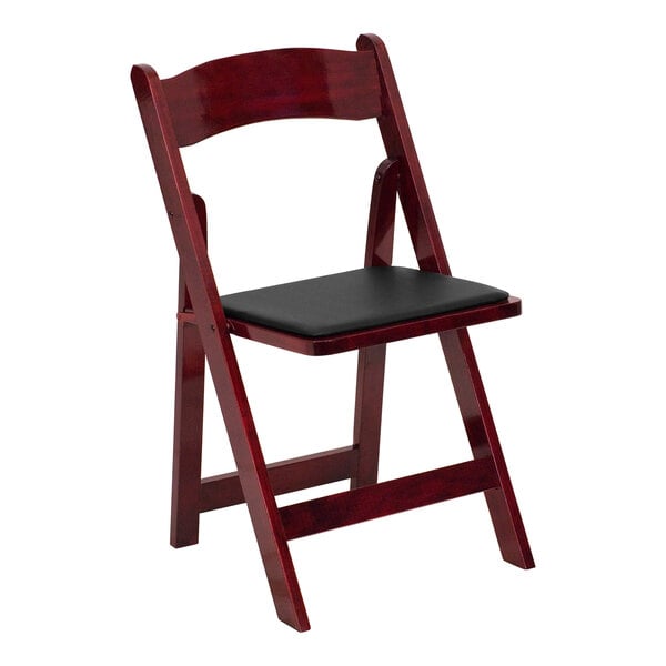 Flash Furniture Hercules Mahogany Finish Wood Folding Chair with Black Vinyl Seat - 2/Case