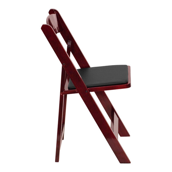 Flash Furniture Hercules Mahogany Finish Wood Folding Chair with Black Vinyl Seat - 2/Case