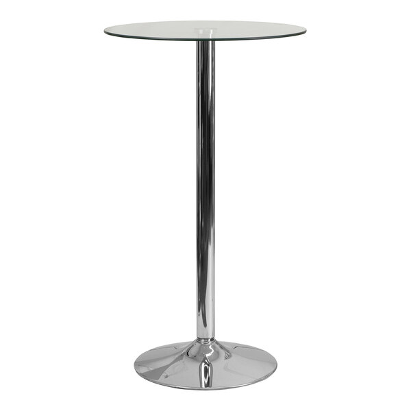 Flash Furniture Kenneth 23 1/2" Counter Height Round Glass Cocktail Table with Chrome Base