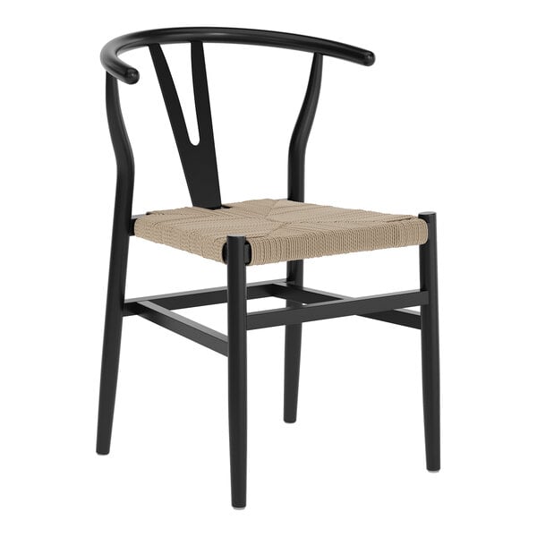 Flash Furniture Logan Black Solid Wood Dining Chair with Natural Woven Seat