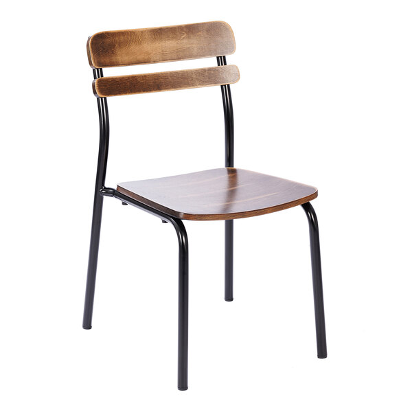 Flash Furniture Cyprus Black Metal Dining Chair with Antique Copper Wooden Back and Seat