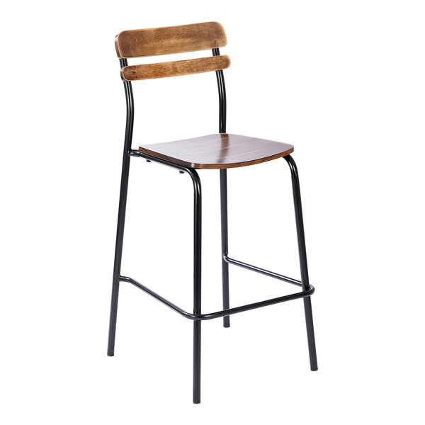 Flash Furniture Cyprus Black Metal Bar Stool with Antique Copper Wooden Back and Seat