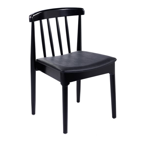 Flash Furniture Chester Black Solid Wood Dining Chair with Black Vinyl Padded Seat