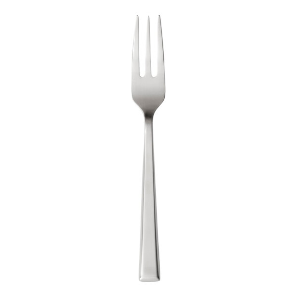 A stainless steel heavy weight salad fork with three tines and a satin finish.
