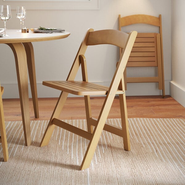 Flash Furniture Holden Oak Finish Wood Folding Chair with Slatted Seat