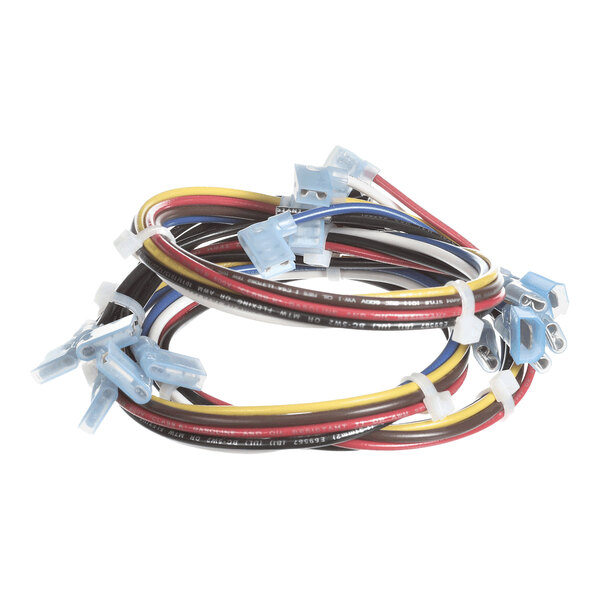 A bundle of multicolored electrical wires with blue connectors and white cable ties, identified as a Victory 50832115 wire harness for Eliwell connections.