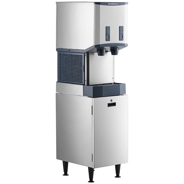 Scotsman HID312ABX-1A Meridian® 16 1/4" Air-Cooled Nugget Ice Machine with 12 lb. Bin, Push Button Ice and Water Dispensing, and Storage Equipment Stand - 320 lb., 115V