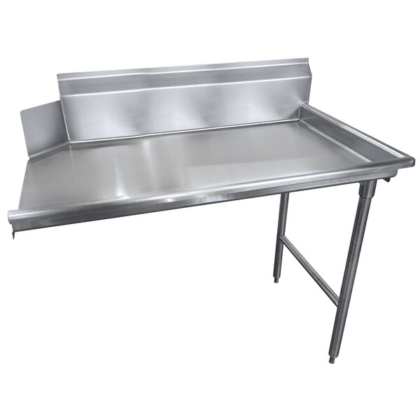 A stainless steel Advance Tabco clean dishtable with a right drainboard.