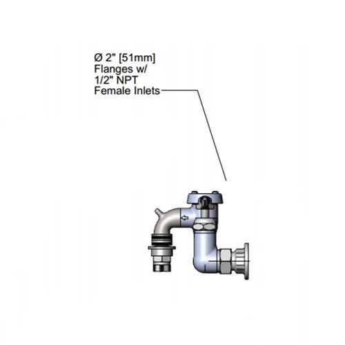 A diagram of a T&S wall mount service sink faucet with female connectors for pipes.
