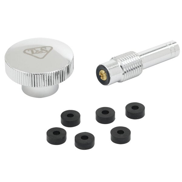 A T&S B-2282-RK silver metal knob with black rubber washers.