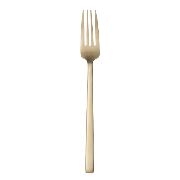Libbey Elexa Satin OR 8 3/8" 18/0 Gold Stainless Steel Heavy Weight Dinner Fork - Sample