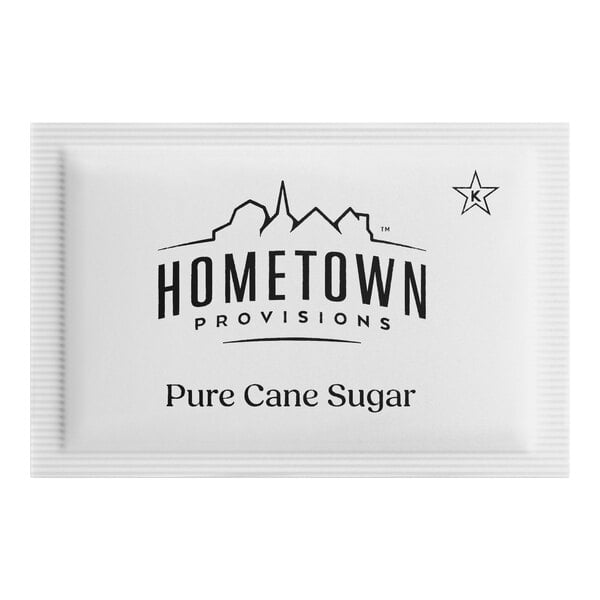 A single-serve packet of Hometown Provisions pure cane sugar.