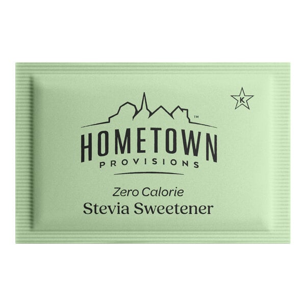 A single packet of Hometown Provisions zero calorie stevia sweetener.