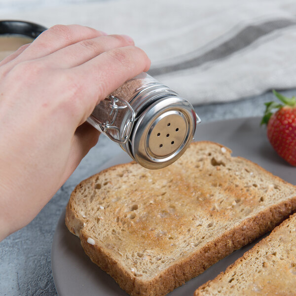 Tablecraft 2 oz. Resealable Salt and Pepper Shaker Glass Jar with Stainless Steel Clip-Top Lid - 6/Case
