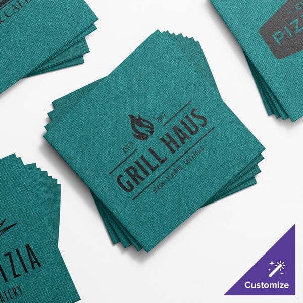 Choice 10" x 10" Hunter Green Customizable Airlaid Linen-Feel 1/4 Fold Beverage Napkin - 1,000/Case
