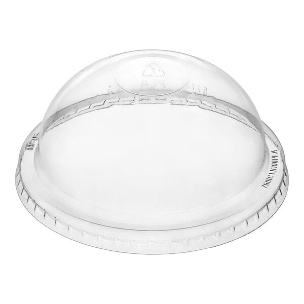 EcoChoice 8 / 12 oz. Clear PLA Plastic Round Dome Frozen Yogurt Lid With No Hole - 50/Pack