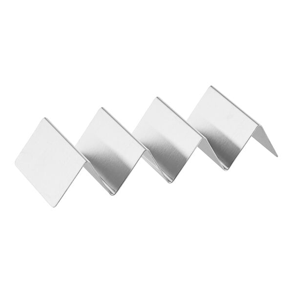 A stainless steel mini taco holder with three or four compartments.