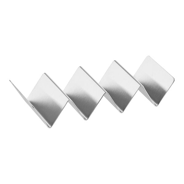 A stainless steel mini taco holder with three or four compartments.