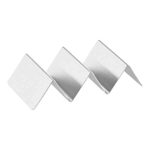 A stainless steel mini taco holder with two or three compartments.