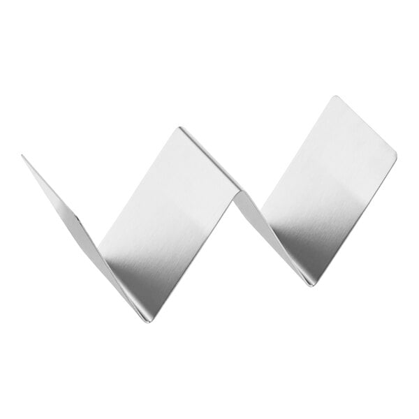 A stainless steel taco holder with a zigzag design, suitable for holding one or two tacos.