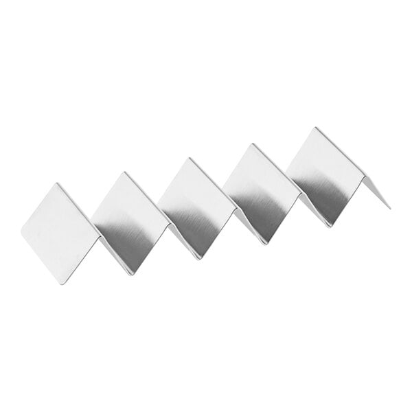 A stainless steel mini taco holder with four or five compartments.