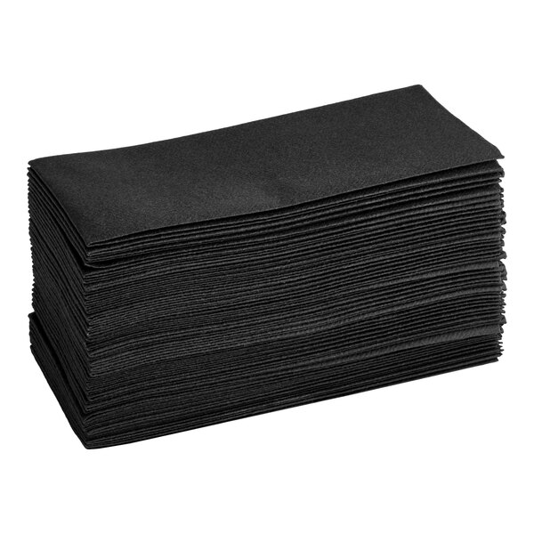 Choice 12" x 17" Black Linen-Feel 1/6 Fold Guest Towel - 500/Case