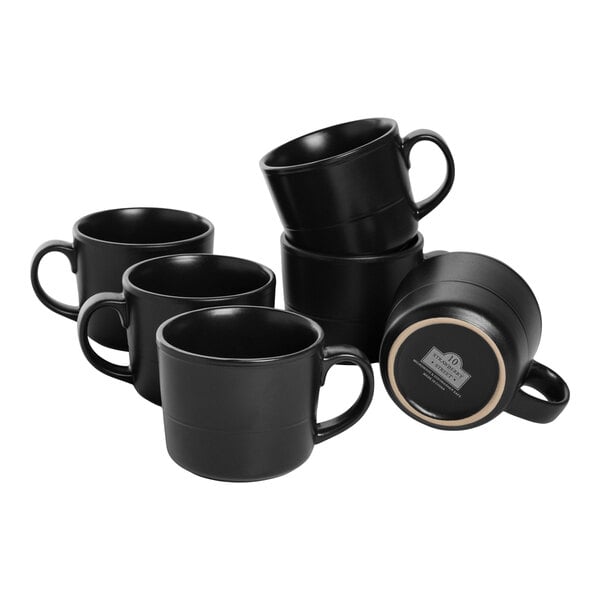 10 Strawberry Street Double Line 12 oz. Matte Black Stoneware Mug - 6/Case