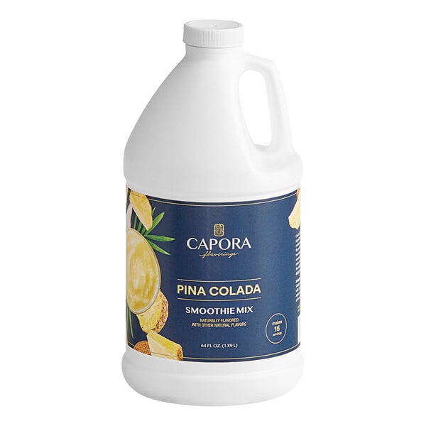A 64 fl. oz. bottle of Capora Pina Colada fruit smoothie mix.