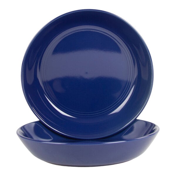 10 Strawberry Street Double Line 36 oz. Round Cobalt Blue Stoneware Dinner Bowl - 2/Case