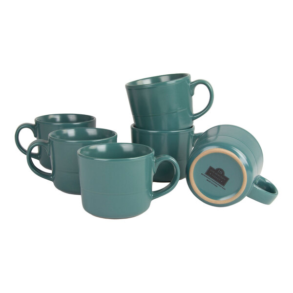 10 Strawberry Street Double Line 12 oz. Emerald Green Stoneware Mug - 6/Case
