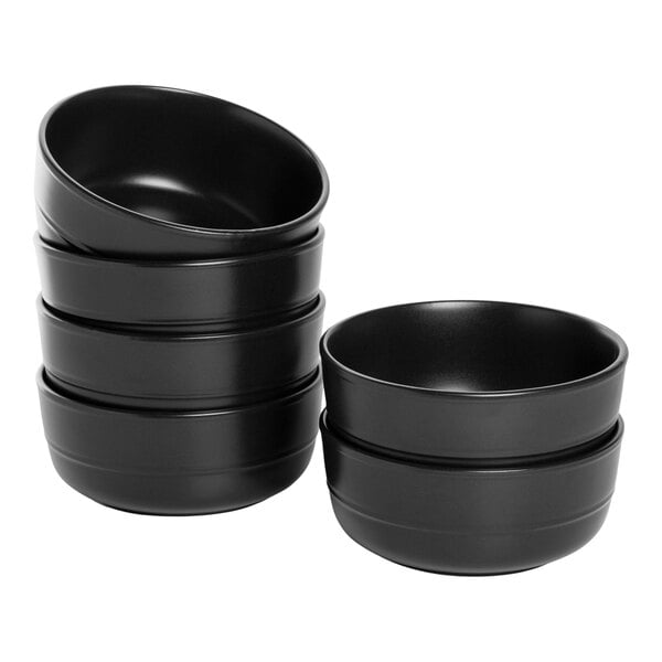 10 Strawberry Street Double Line 24 oz. Round Matte Black Stoneware Cereal Bowl - 6/Case