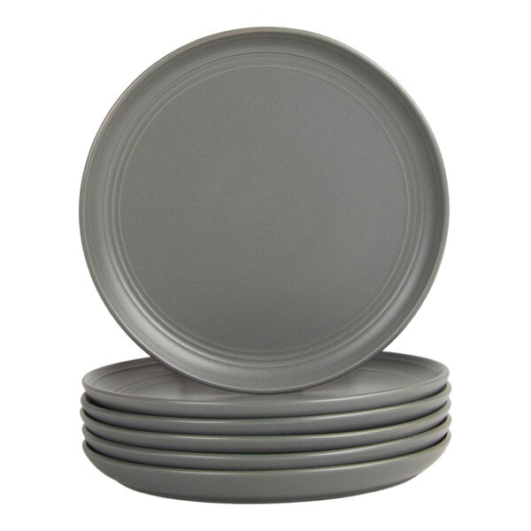 10 Strawberry Street Double Line 8 1/4" Round Matte Dark Gray Stoneware Salad Plate - 6/Case