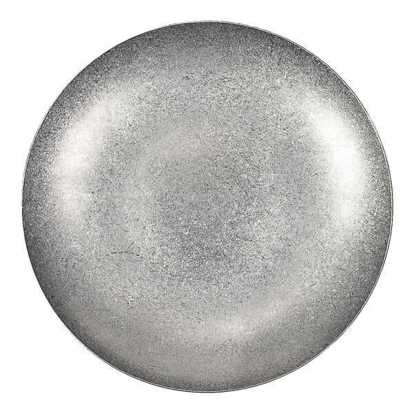 A round 5-inch stainless steel coupe plate with a textured finish.