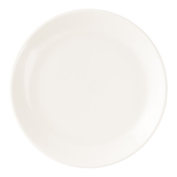 A round white porcelain coupe salad plate.