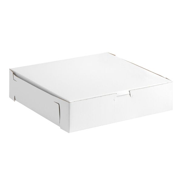 A plain white, square bakery box with a closed lid, designed for pies or baked goods.