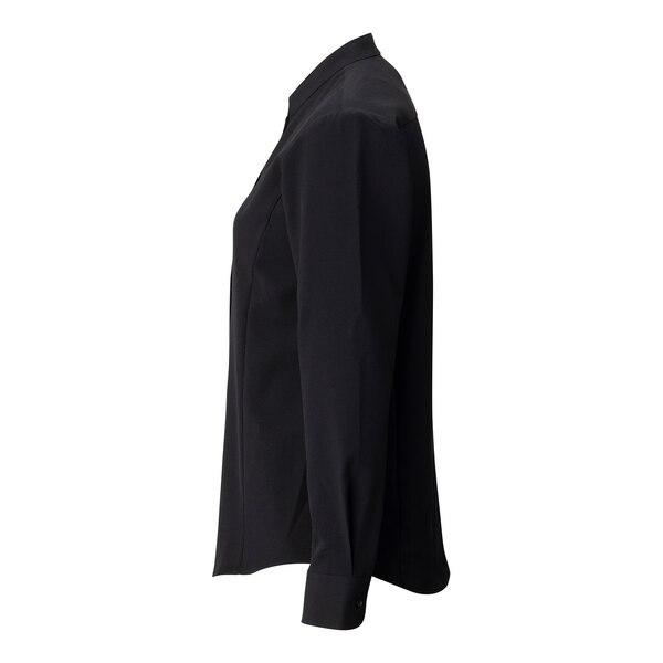A black long sleeve women's dress shirt with a stand-up collar, shown in extra large size.