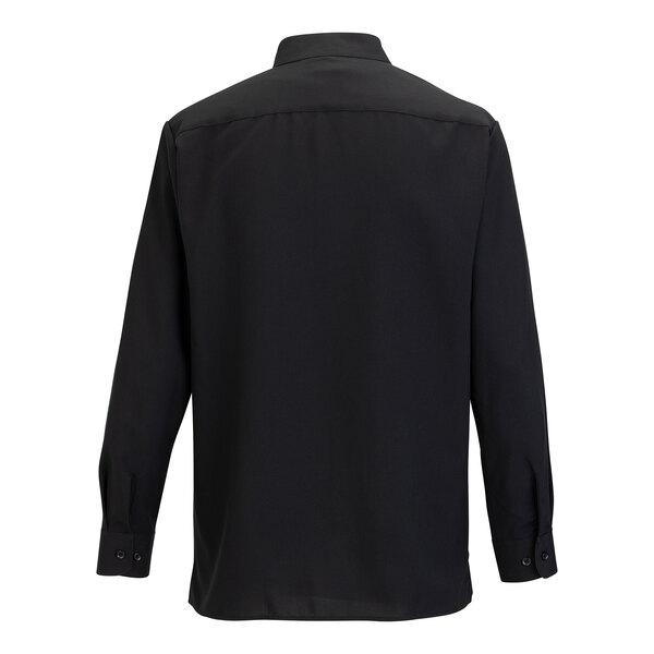 A men's black long sleeve dress shirt with a stand-up collar in extra large size.