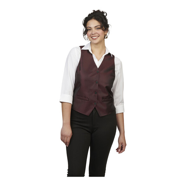 Edwards 7394 Women's Customizable Burgundy Brocade Diamond Pattern Server Vest - Small
