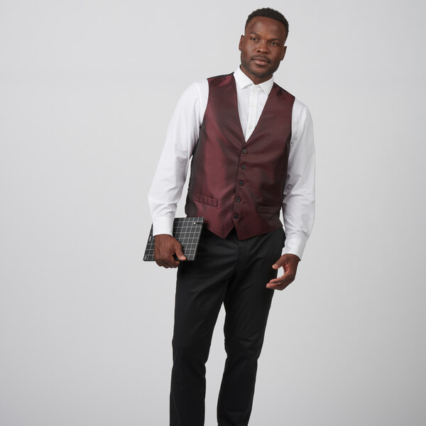 Edwards 4394 Men's Customizable Burgundy Brocade Diamond Pattern Server Vest - 4X